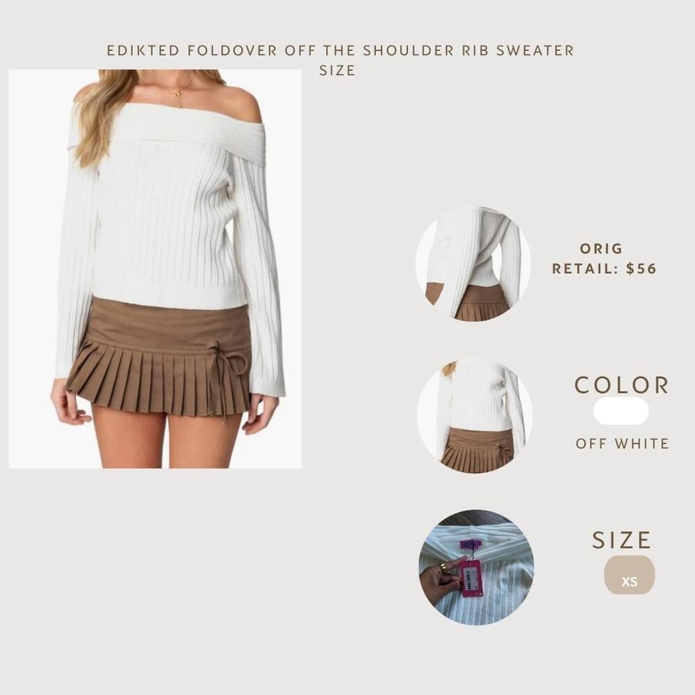 Edikted NWT Foldover Off The Shoulder Rib Sweater - XS